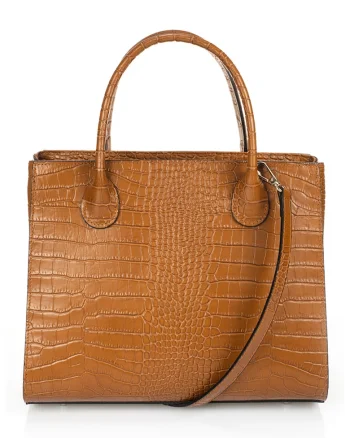 Geanta tote de piele cu model piele de crocodil, Maro