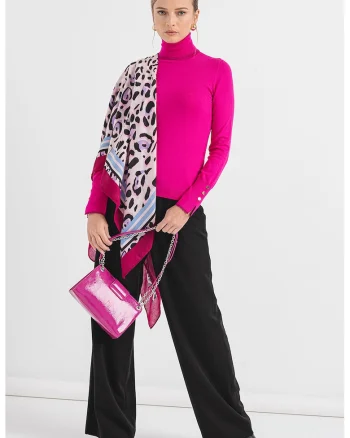 Pulover uni cu guler inalt, Fucsia