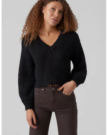 Pulover gros cu maneci cazute, Negru
