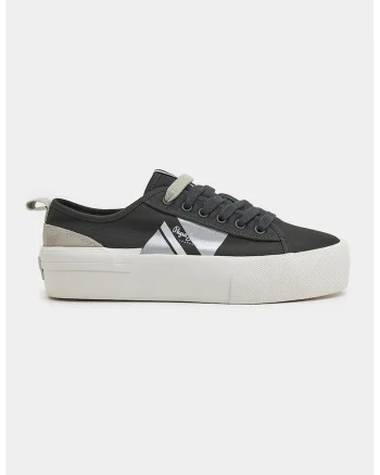 Tenisi flatform din material textil cu logo, Negru/Argintiu