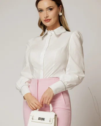 Camasa DY Fashion alba cambrata din poplin cu insertie la guler