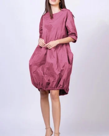 Rochie midi gogosar din tafta cu memorie, roz prafuit