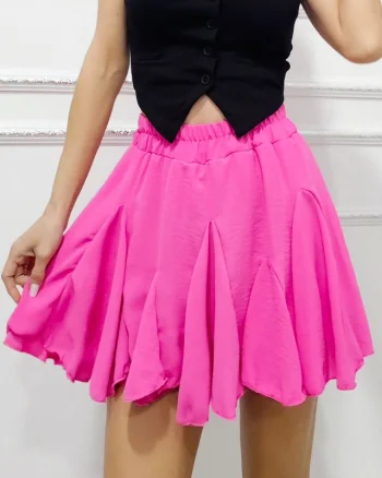 Fusta pantalon scurta Zig-Zag Plisse, cu volane si efect creponat, Fucsia, Marime S/M