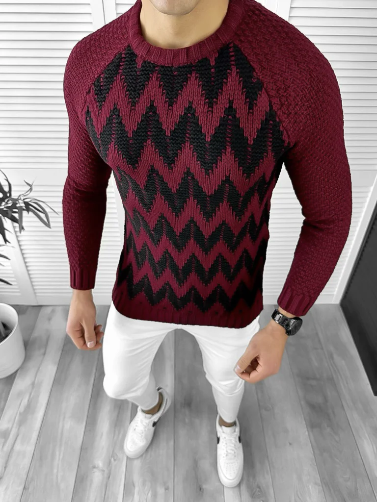 Pulover barbati gros slim fit grena T3613 P19-5.3