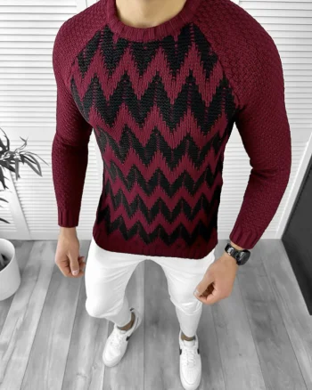 Pulover barbati gros slim fit grena T3613 P19-5.3
