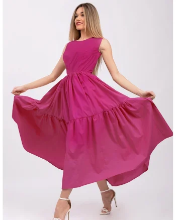 Rochie evazata fara maneci cu buzunare laterale, Fucsia