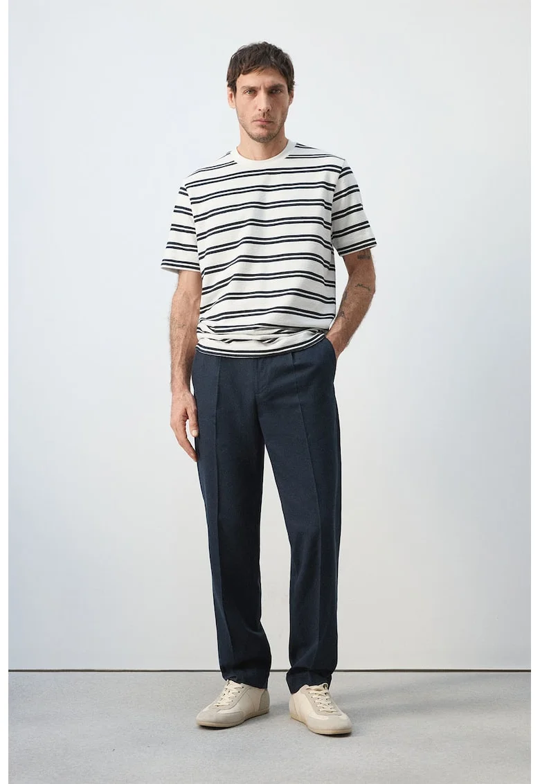 Tricou din amestec de bumbac cu model in dungi, Alb/Negru