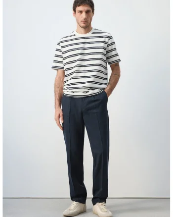 Tricou din amestec de bumbac cu model in dungi, Alb/Negru