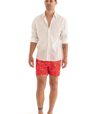 Pantaloni scurti de baie cu model si snur, Gri deschis/Albastru royal/Rosu vermillion