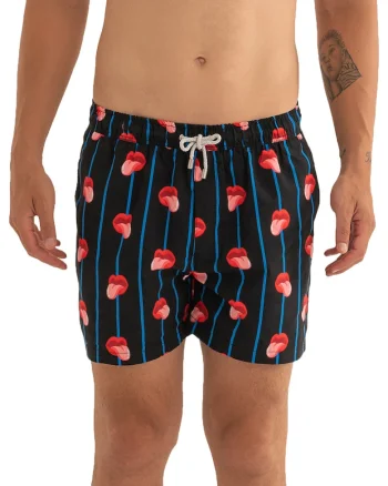 Pantaloni scurti de baie cu model si snur, Negru/Albastru royal/Rosu stins/Rosu vermillion