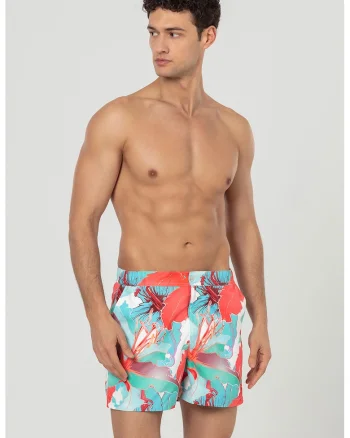 Pantaloni scurti de baie cu buzunare laterale, Coral/Albastru glaciar/Verde persan