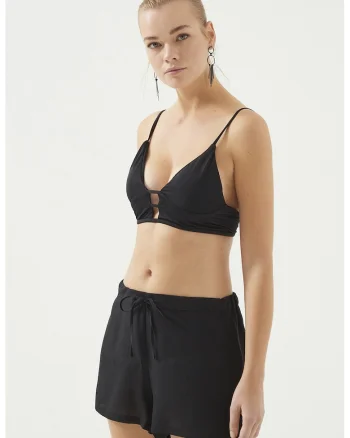 Pantaloni scurti de baie din lyocell cu snur, Negru stins