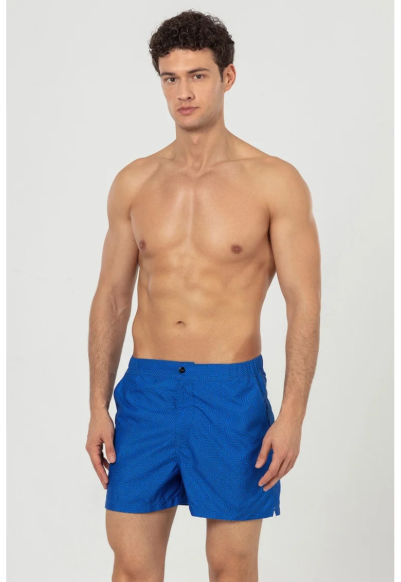 Pantaloni scurti de baie cu buzunare laterale, Albastru royal/Gri inchis