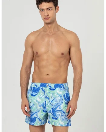 Pantaloni scurti de baie cu buzunare laterale, Alb/Albastru royal/Albastru glaciar