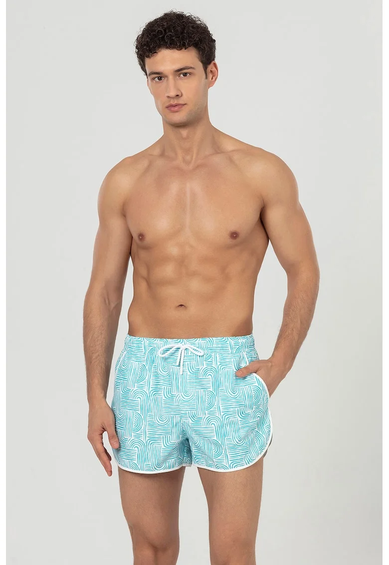 Pantaloni scurti de baie cu buzunare, Alb/Albastru aquamarin