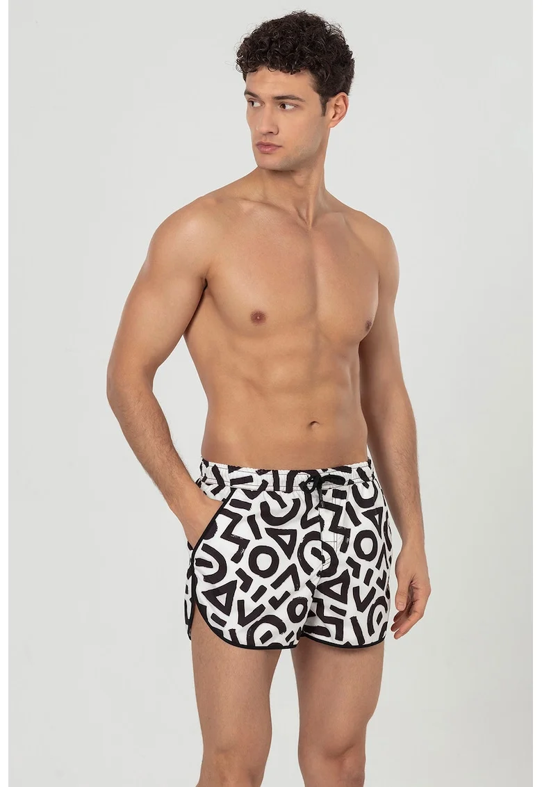 Pantaloni scurti de baie cu buzunare, Alb/Negru/Gri antracit