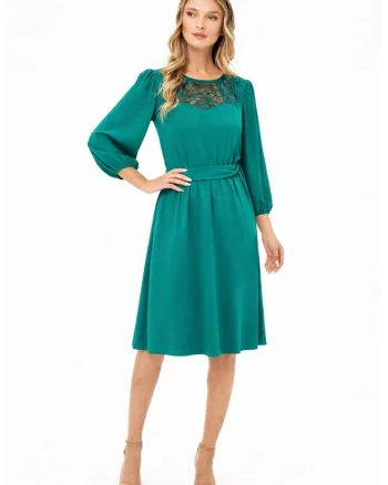 Rochie midi cu croiala evazata Casiana, Turcoaz