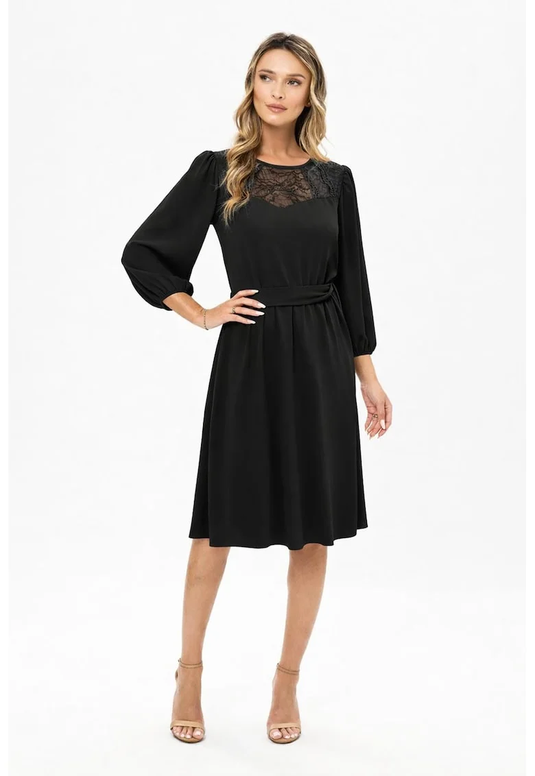 Rochie midi cu croiala evazata Casiana, Negru