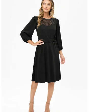 Rochie midi cu croiala evazata Casiana, Negru