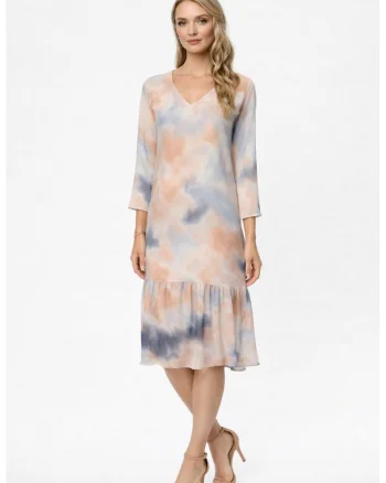 Rochie midi cu decolteu in V Yvona, Portocaliu/Bleumarin