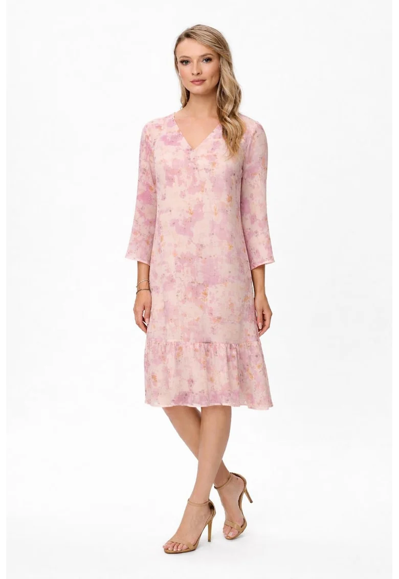 Rochie midi cu decolteu in V Yvona, Portocaliu/Roz