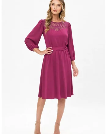 Rochie midi cu croiala evazata Casiana, Roz zmeuriu