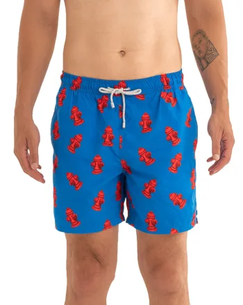 Pantaloni scurti de baie cu model si snur, Albastru royal/Rosu vermillion