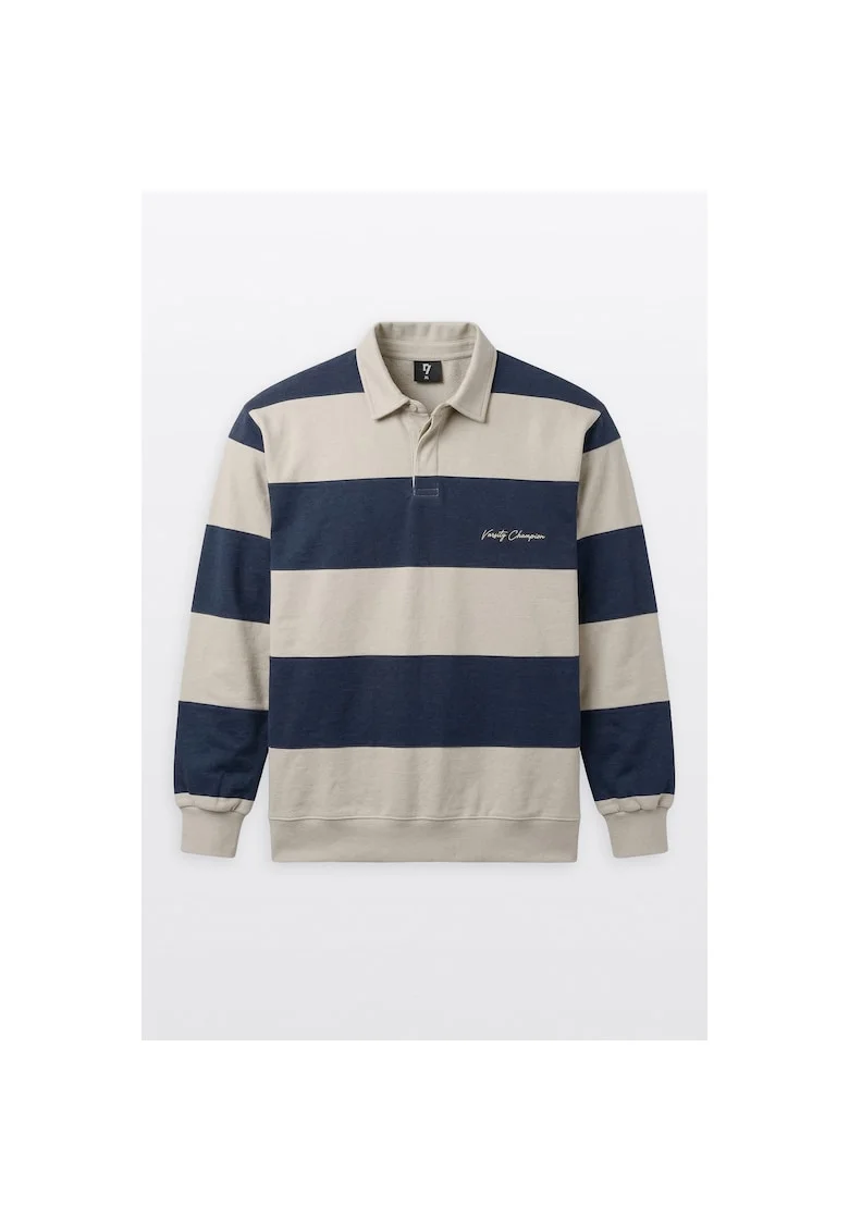 Bluza sport cu guler polo si imprimeu in dungi