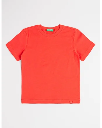 Tricou din bumbac cu decolteu la baza gatului, Rosu deschis