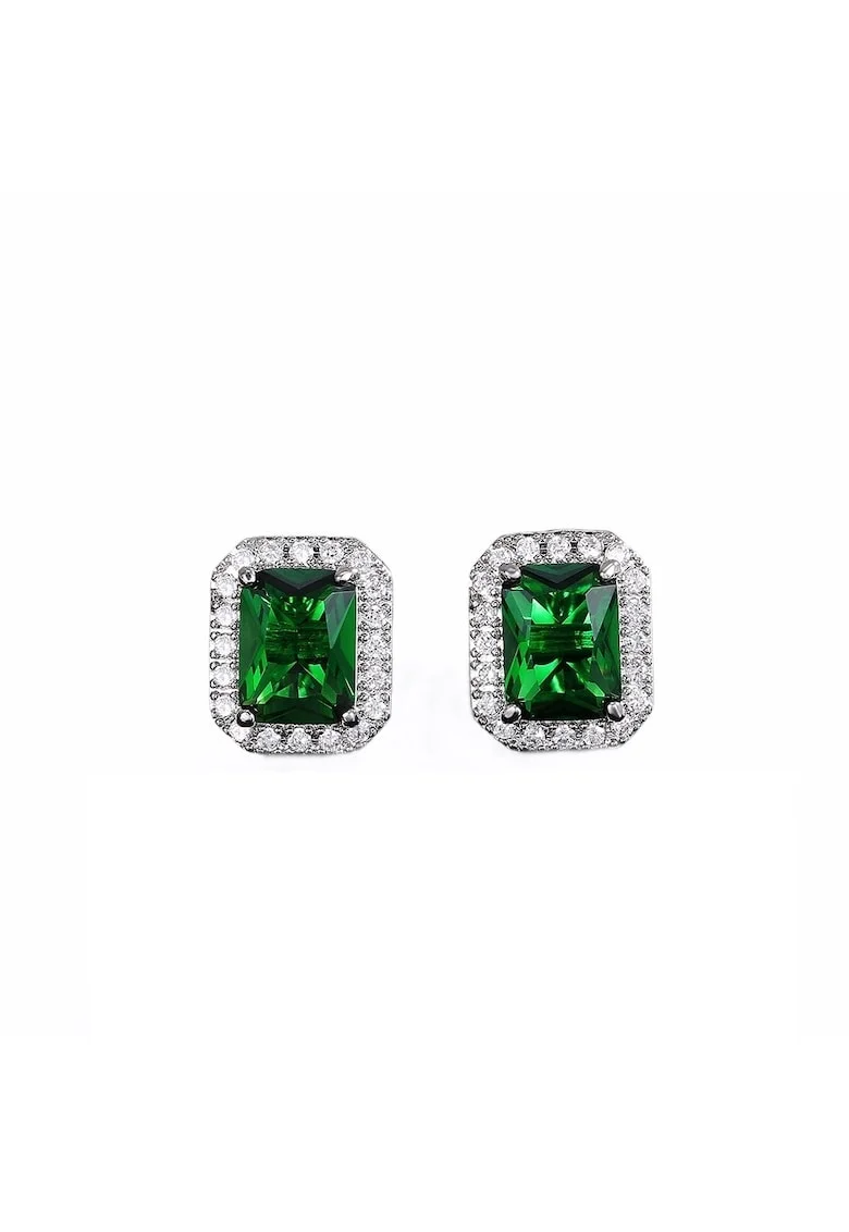 Cercei argintii, cu piatra verde din zirconiu, C5,, Verde/Argintiu