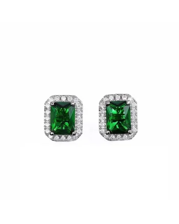 Cercei argintii, cu piatra verde din zirconiu, C5,, Verde/Argintiu