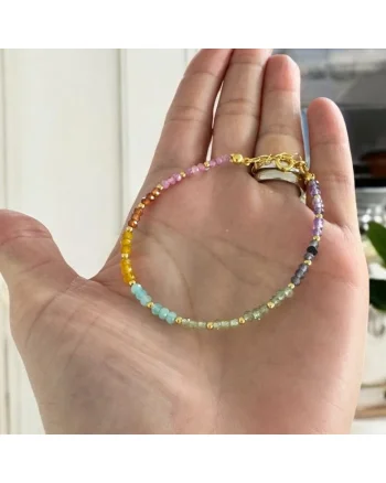 Bratara femei delicata multicolora Evette din cristale naturale cu argint placat cu aur