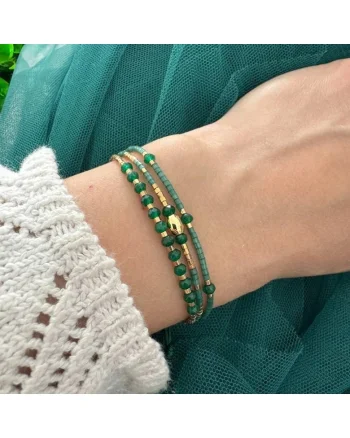 Bratara handmade snur 3 straturi Safiya cu Miyuki si Jad Verde