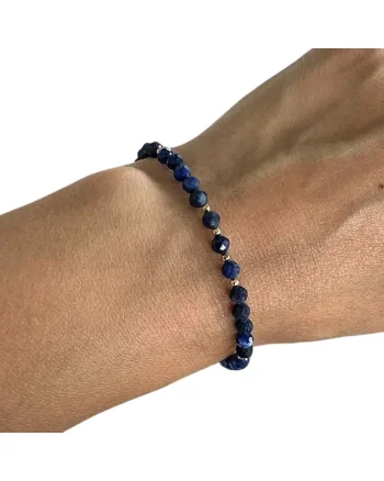 Bratara din argint placat cu aur cu cristale din Lapis Lazuli fatetate, 4mm