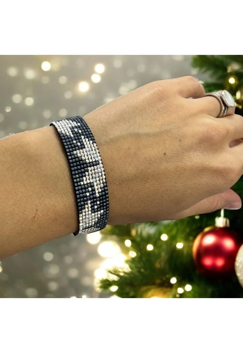 Bratara lata handmade bleu metalizat-argintiu din margele Miyuki, eleganta Samira