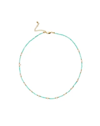 Colier Boho,  din pietre de Amazonit si Perle naturale, Bono, din cupru placat cu aur