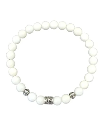 Bratara  din pietre de Coral Alb cu accesorii din Argint 925, Daria, 17-18 cm