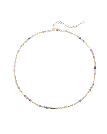 Colier Boho Turmalina multicolora,  alama placata cu aur