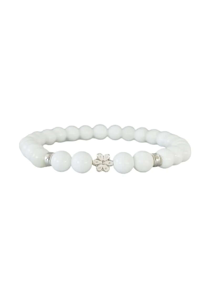 Bratara  din pietre naturale albe de Tridacna cu accesorii din argint 925, Doria, 17-