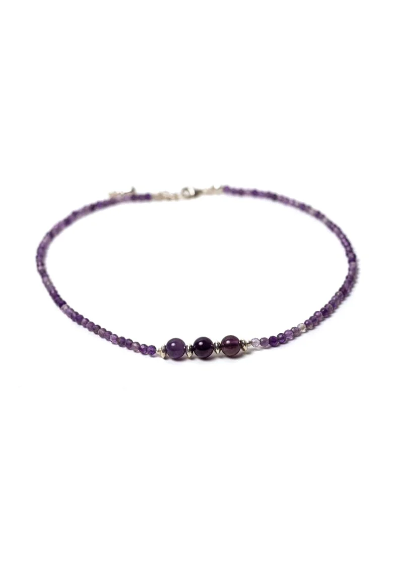 Colier Choker  din pietre naturale de Ametist, inchidere si accesorii din argint 925