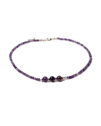 Colier Choker  din pietre naturale de Ametist, inchidere si accesorii din argint 925