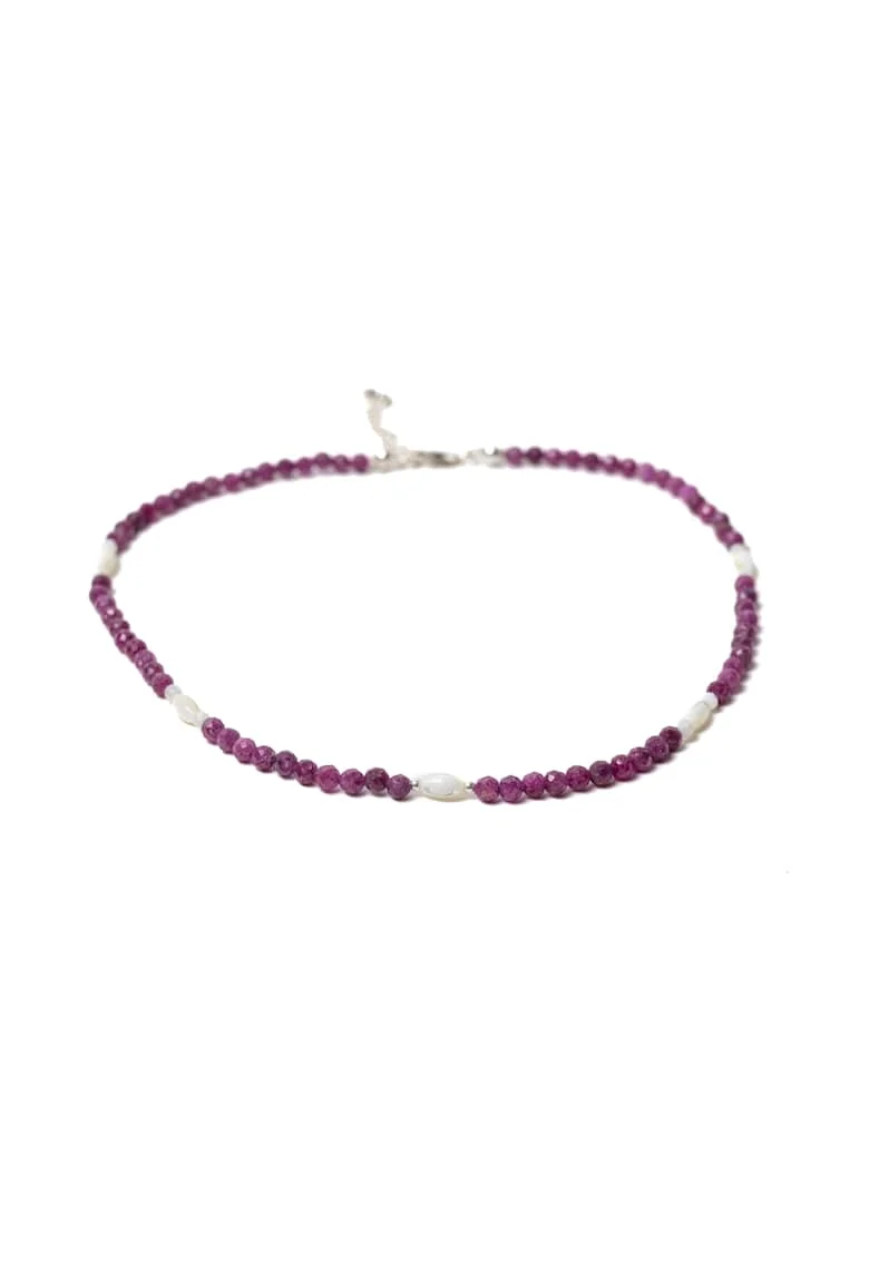 Colier Choker  din pietre naturale de Rubin cu sistem de inchidere din Argint 925