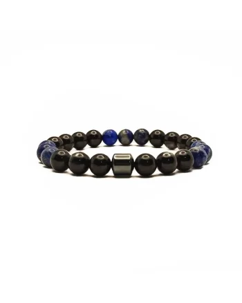 Bratara Barbati,  pentru protectie impotriva stresului si energiei negative din Turmalina si Lapis Lazuli cu Hematit, margele de 8mm, 19 cm