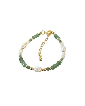 Bratara dama eleganta  Lana, din jad verde si perle naturale cu argint placat cu aur, 925
