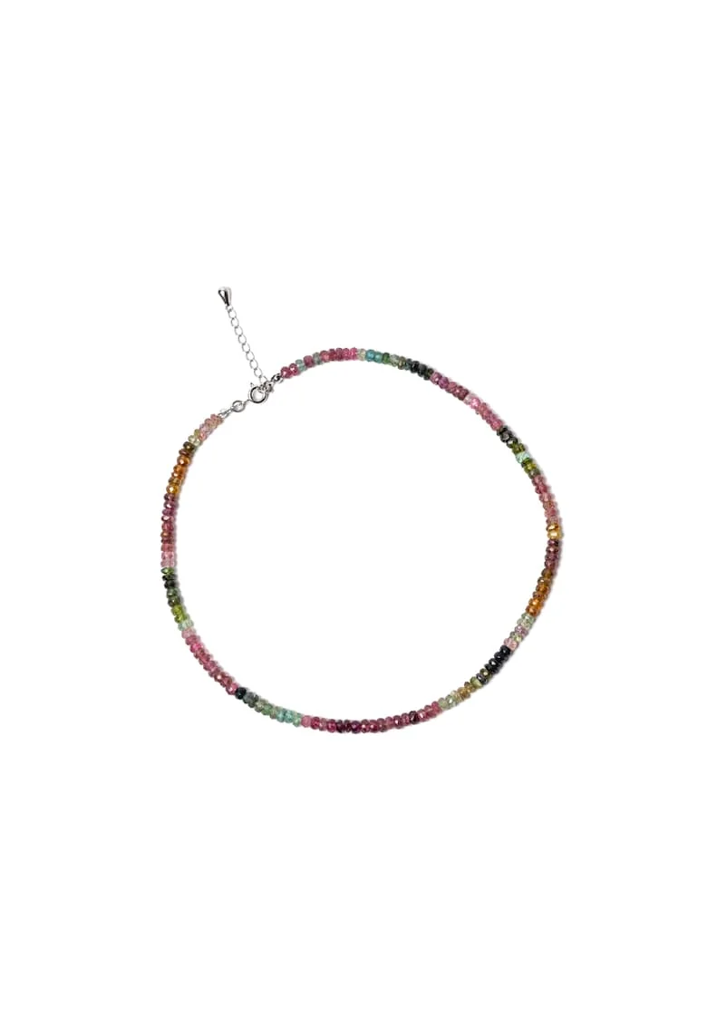 Choker din turmalina multicolora  din rondele A++, inchidere din Argint 925