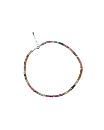 Choker din turmalina multicolora  din rondele A++, inchidere din Argint 925
