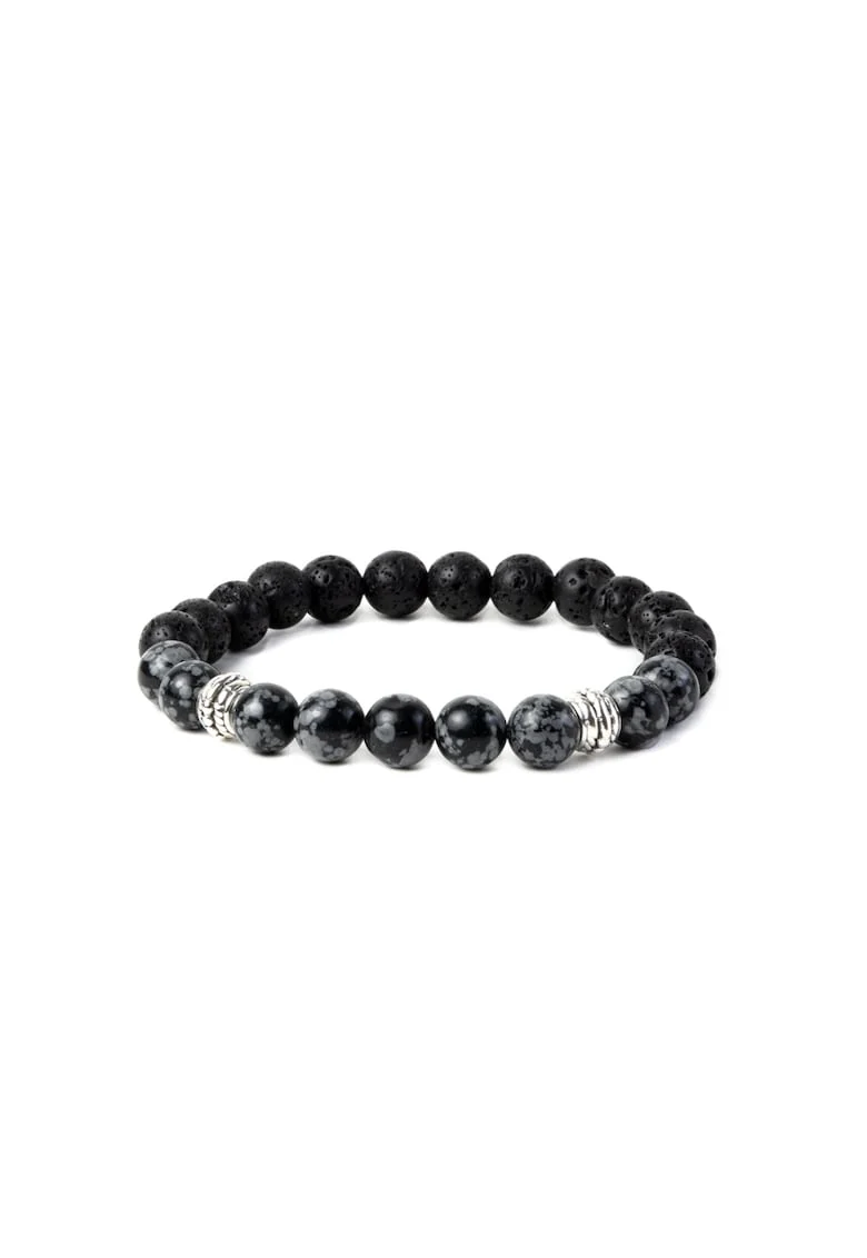 Bratara barbati realizata manual,  din Piatra de lava si Snow Flake Obsidian, Suveer, sfere de 8mm,