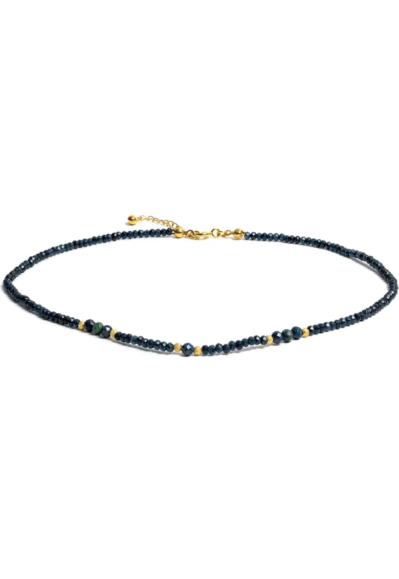Colier Choker  din pietre naturale de Jad Albastru fatetat cu accesorii si sistem de inchidere din Argint placat cu Aur 14K