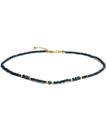 Colier Choker  din pietre naturale de Jad Albastru fatetat cu accesorii si sistem de inchidere din Argint placat cu Aur 14K