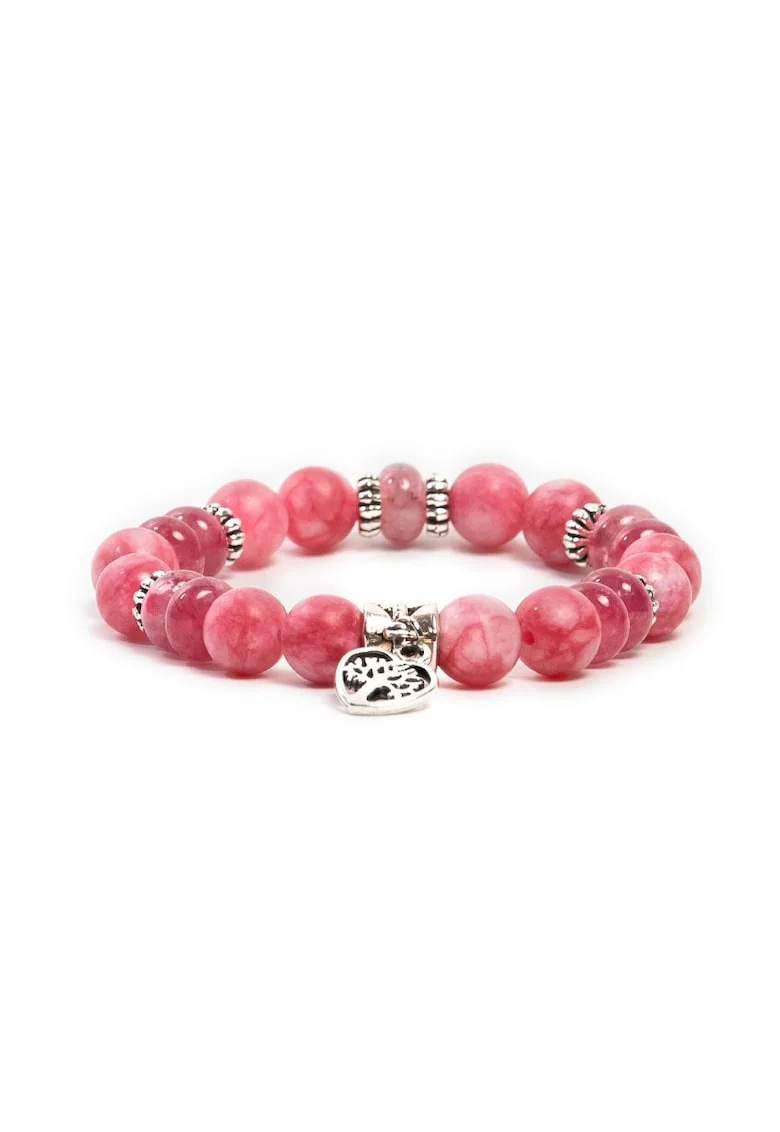 Bratara dama realizata manual,  din pietre semipretioase de Rodocrozit si Morganit, Rose, margele de 8mm, rosie,